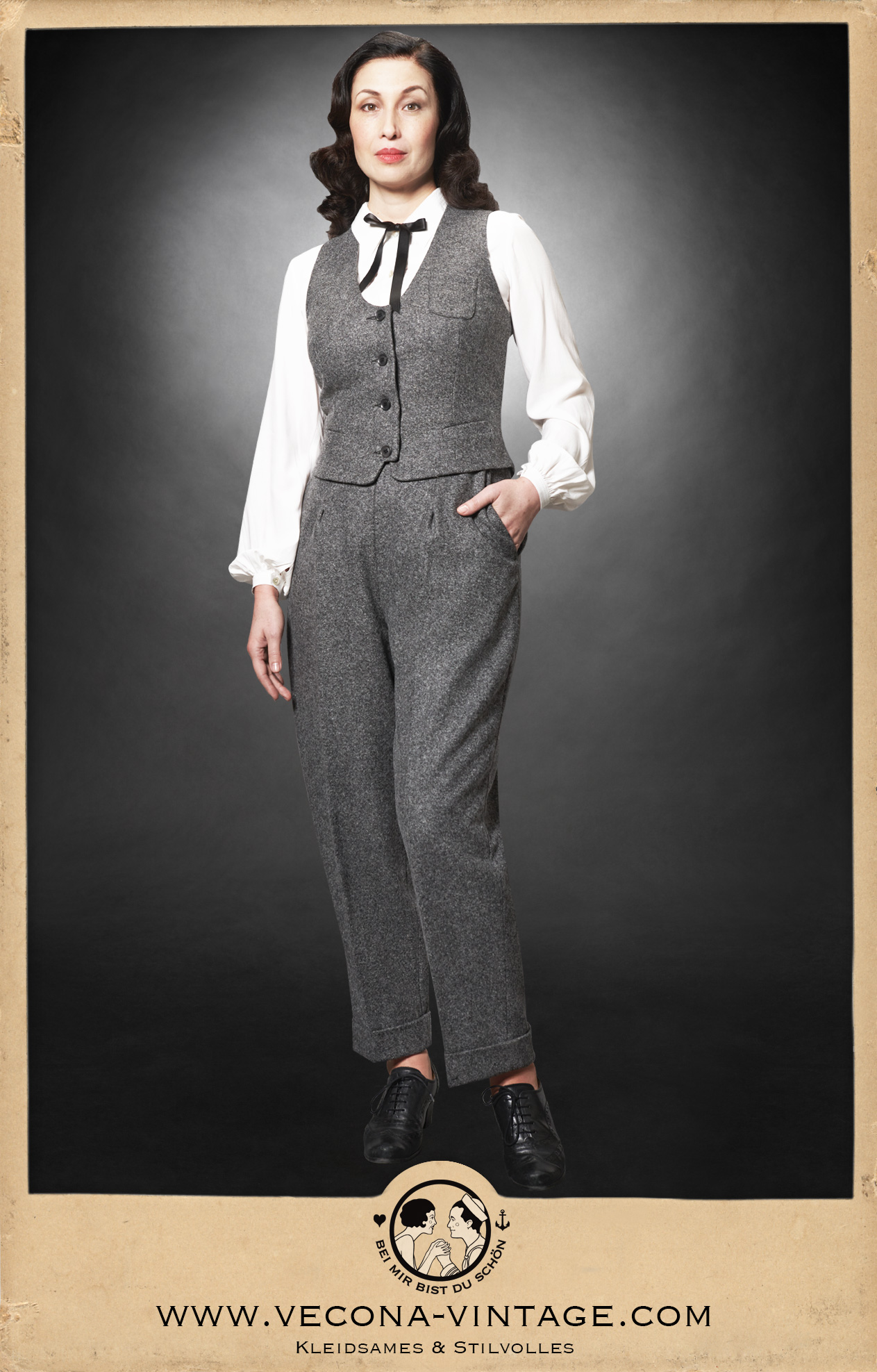 1940s Slacks LADY GREY Tweed grau