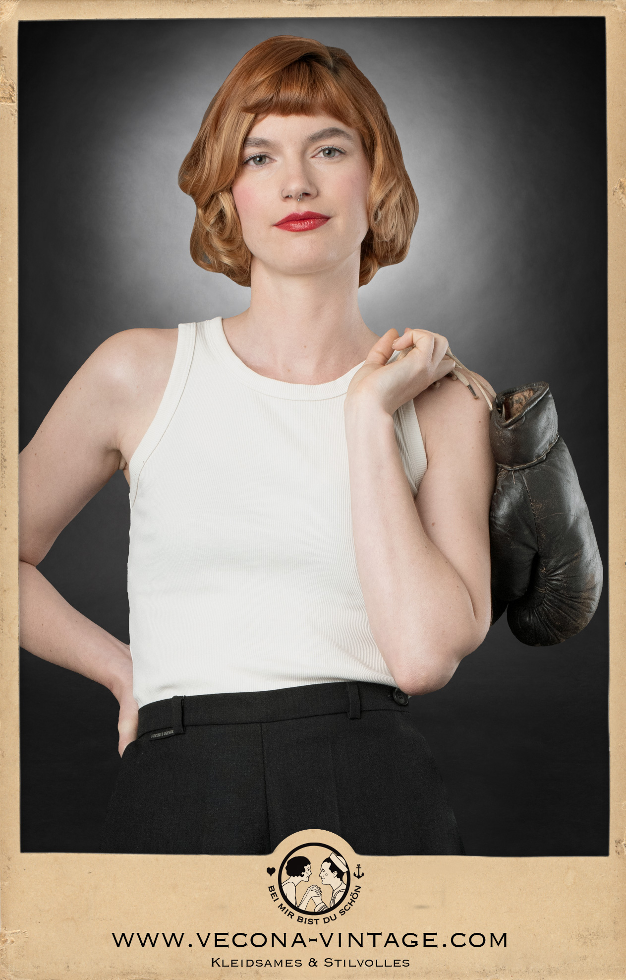 1920s-40s cotton rib tank top inspired by Clara Bows character in the 1920s movie „Rough House Rosie“ in cream white