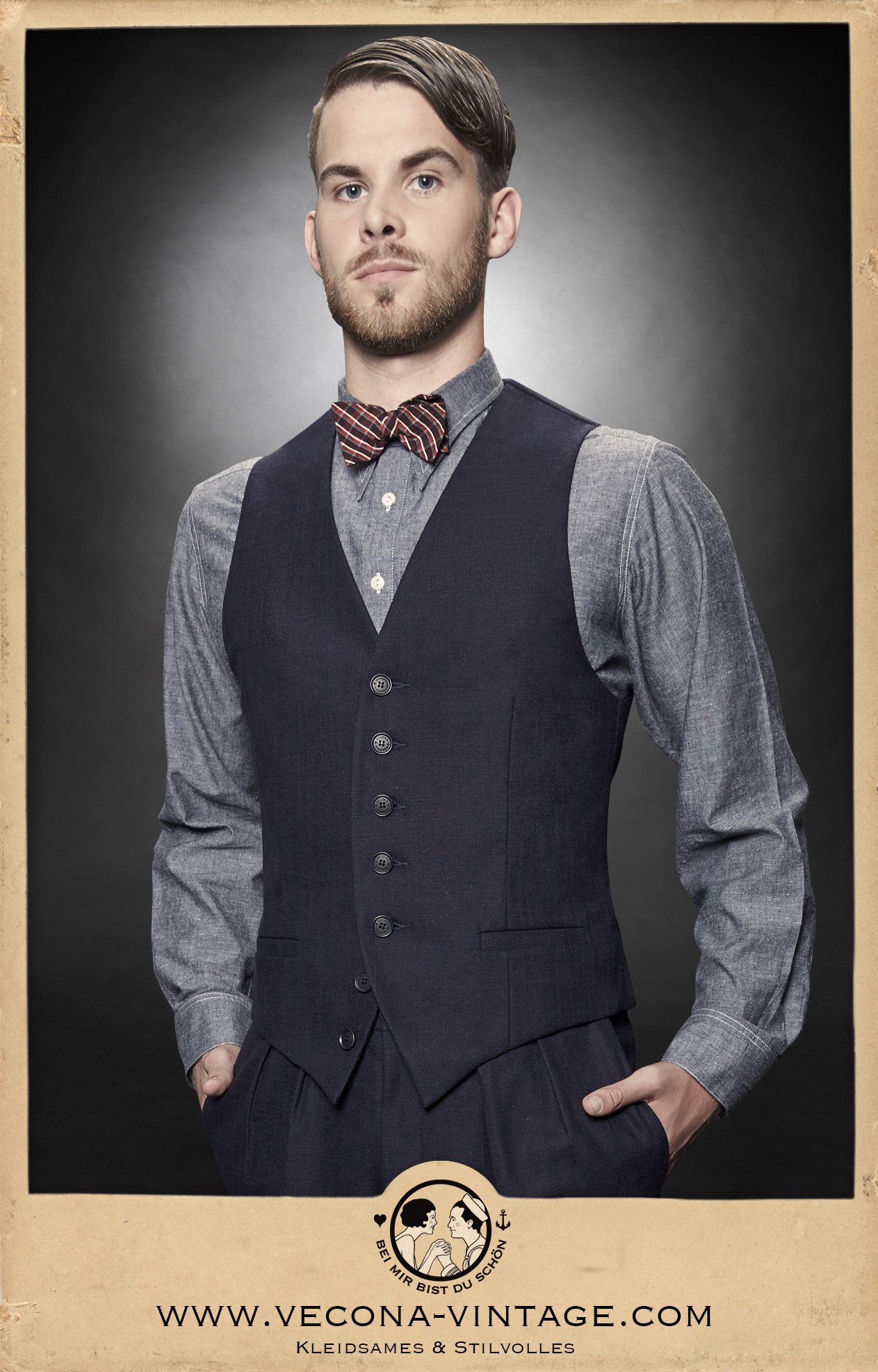 Waistcoat CASABLANCA linen dark blue