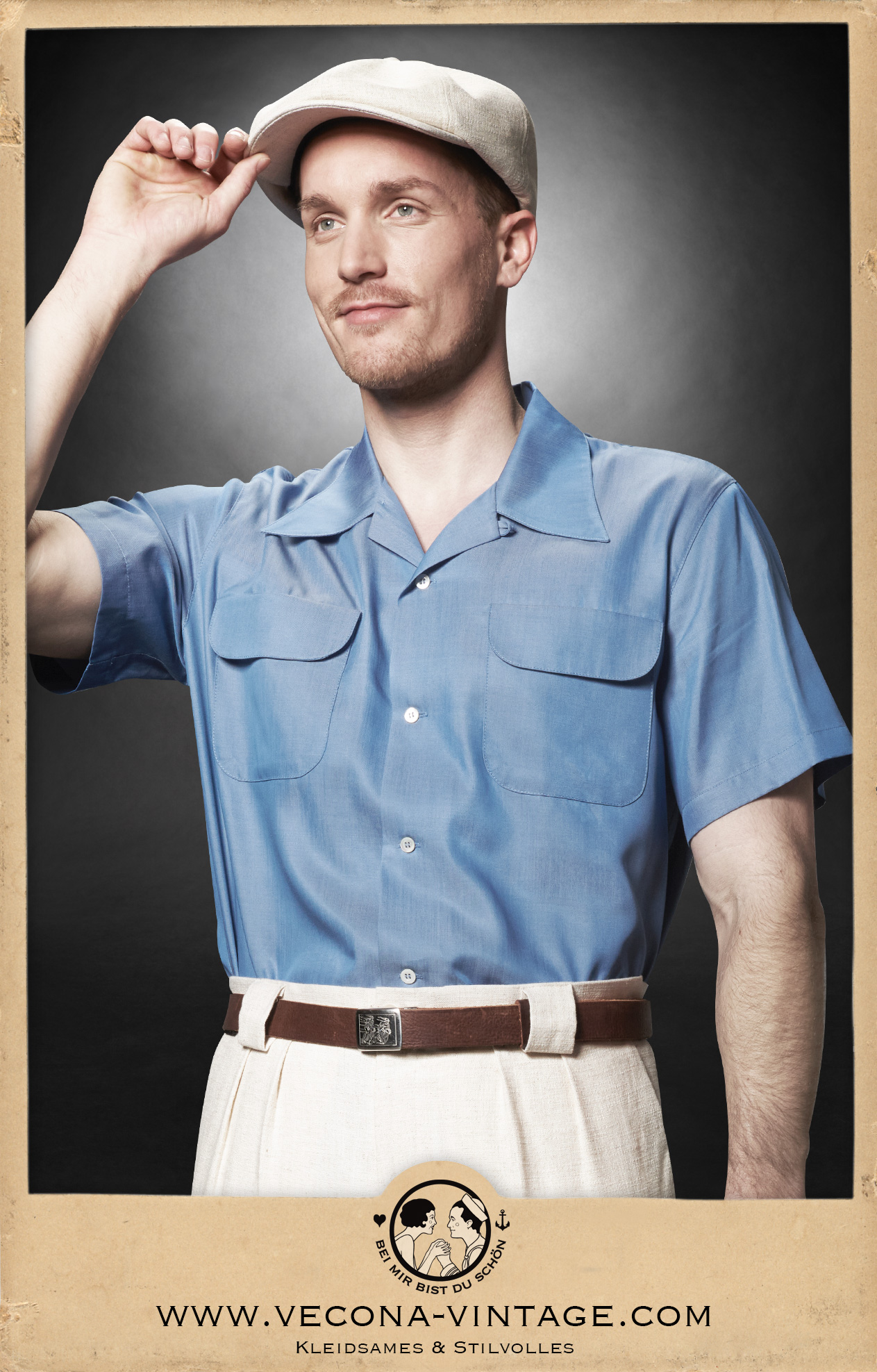 1940s Loop Collar Shirt BONNEVILLE blue