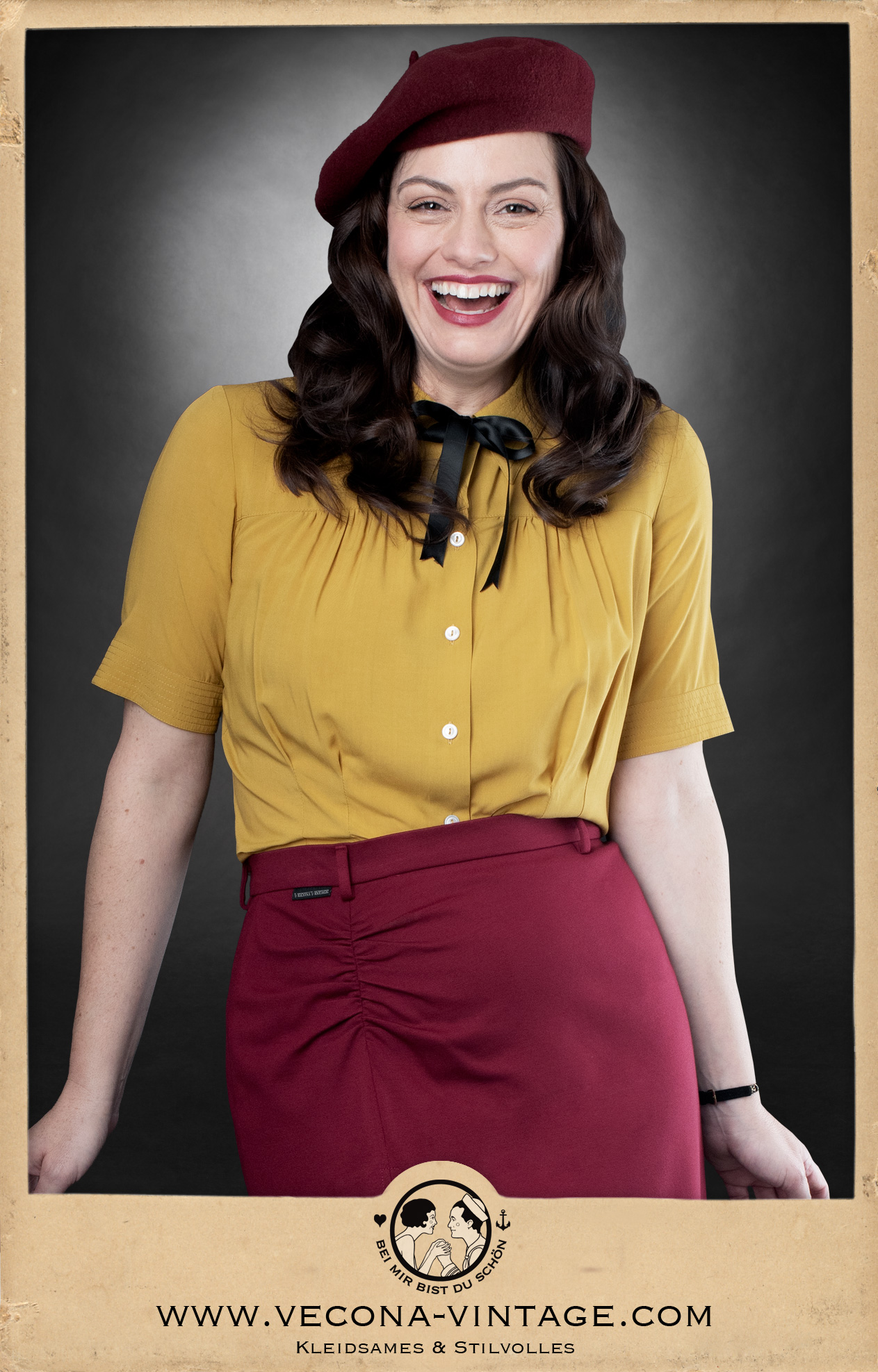 1940s vintage style short sleeve blouse Greta in mustard yellow