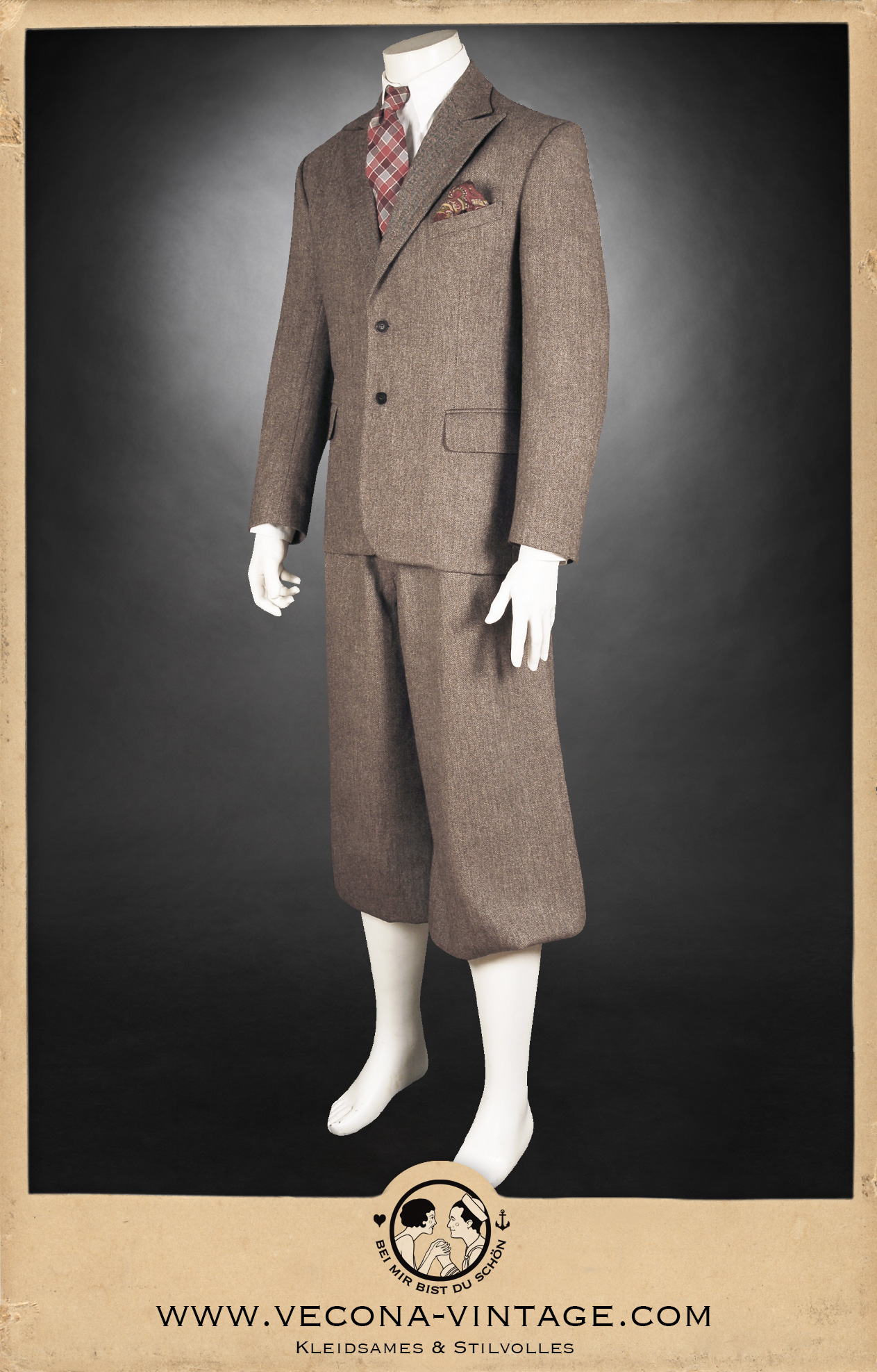 1920er 1930er Jackett mit Knickerbocker aus brauner Merinowolle - 1920s 1930s Brown Merino wool jacket and plus fours,